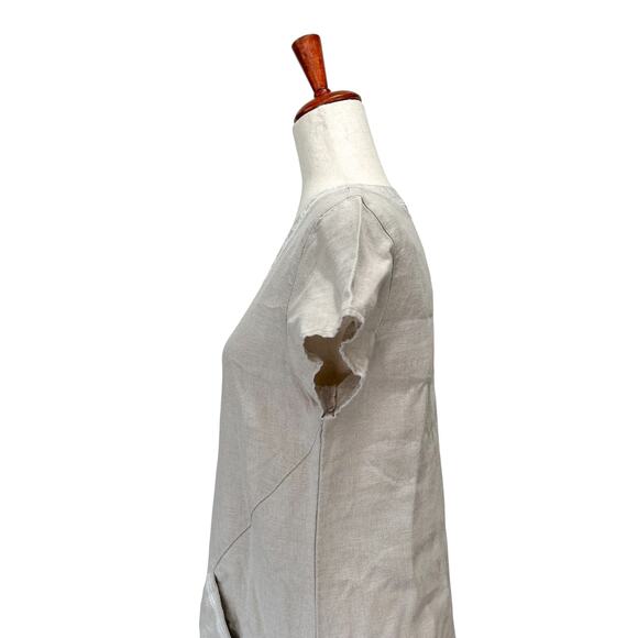 Garnet Hill Dress Size 2 Women's Beige Linen Short Sleeve V Neck Side Slit Tunic - Picture 7 of 12